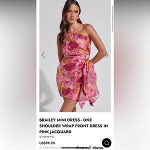 BRAILEY MINI DRESS - ONE SHOULDER WRAP FRONT DRESS IN PINK JACQUARD